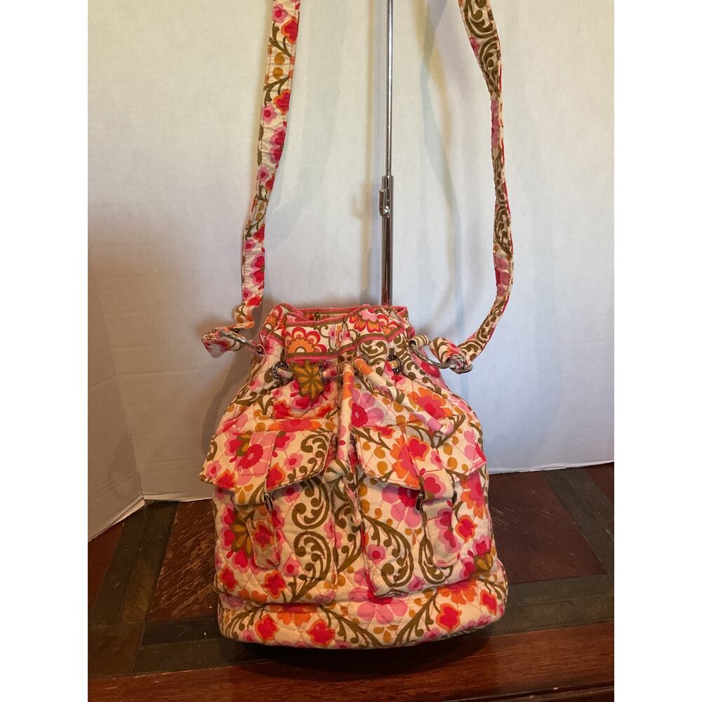 Vera Bradley Drawstring Crossbody Shoulder Bag in Bright Pinks & Orange